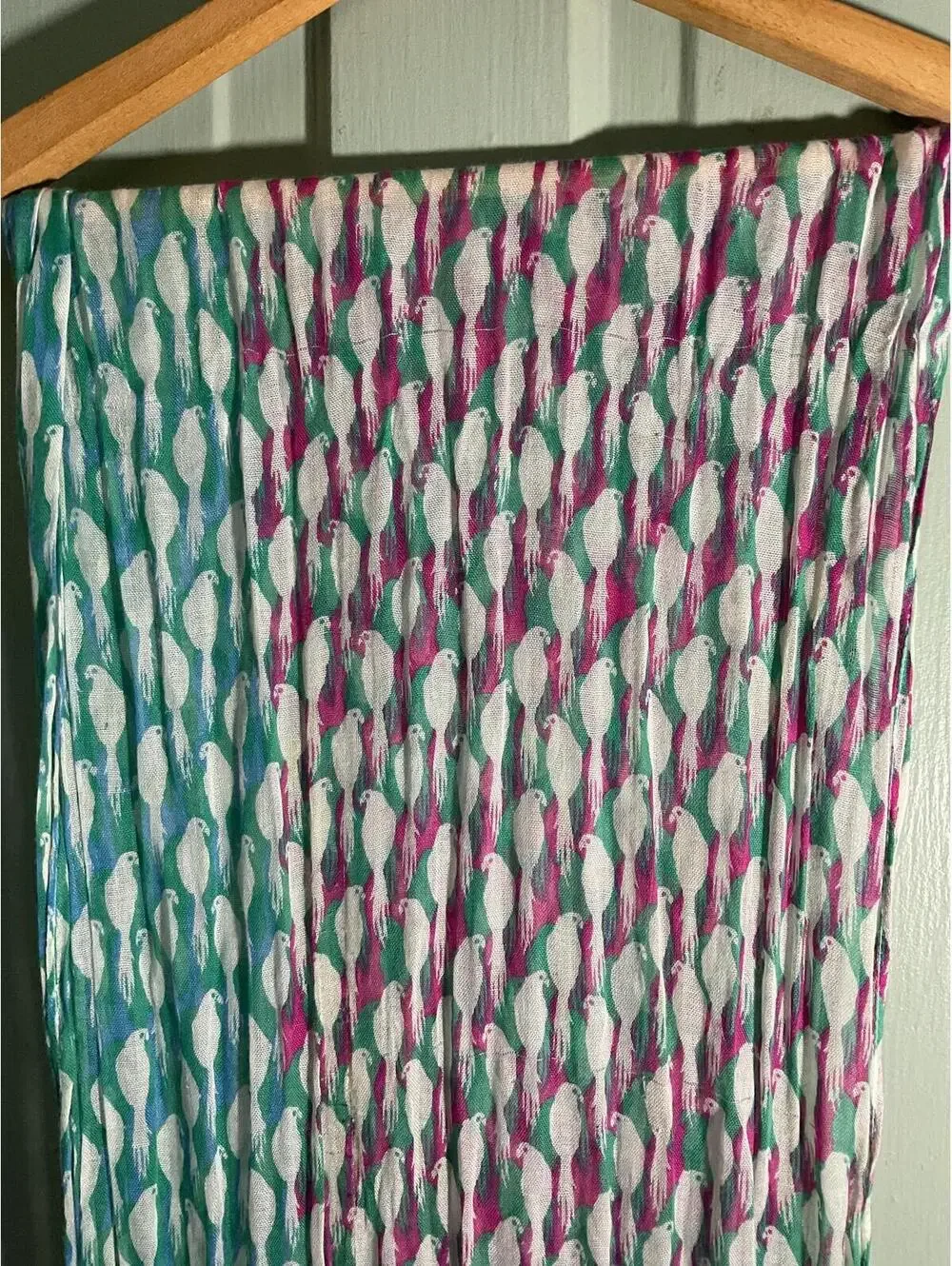 Lightweight Colorful  Bird Scarf with Fringe Detail
